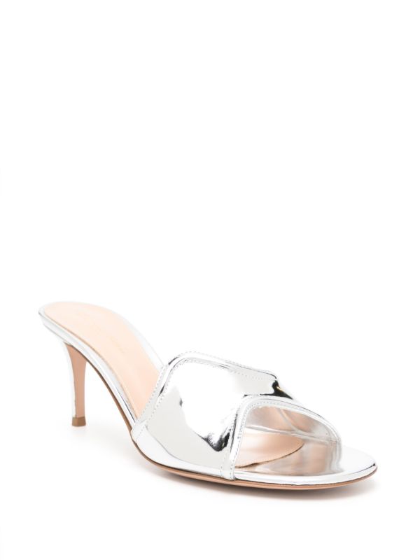 Browns Gianvito Rossi Silver-Tone Curved Upper Leather Mules | Browns Mules