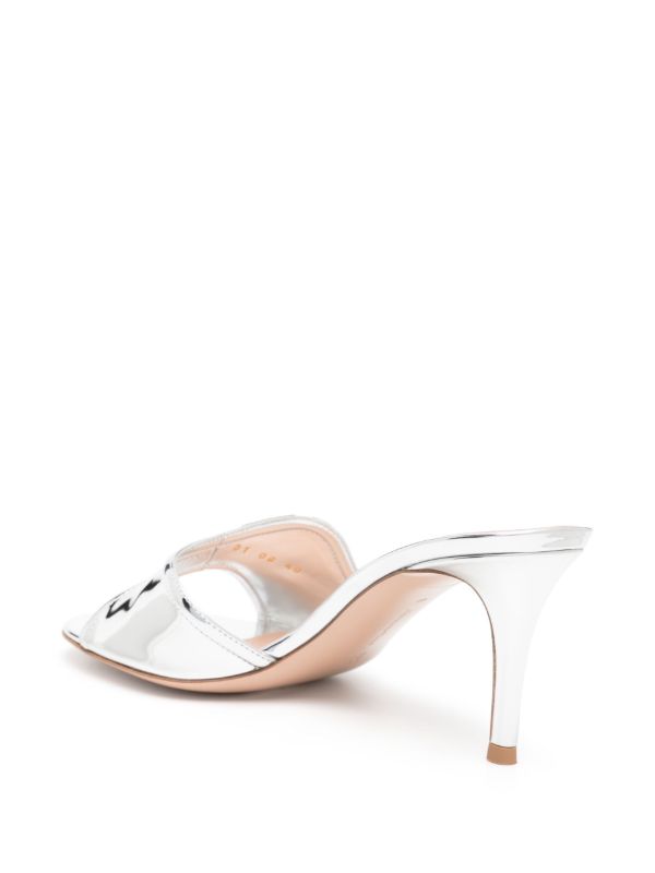 Browns Gianvito Rossi Silver-Tone Curved Upper Leather Mules | Browns Mules