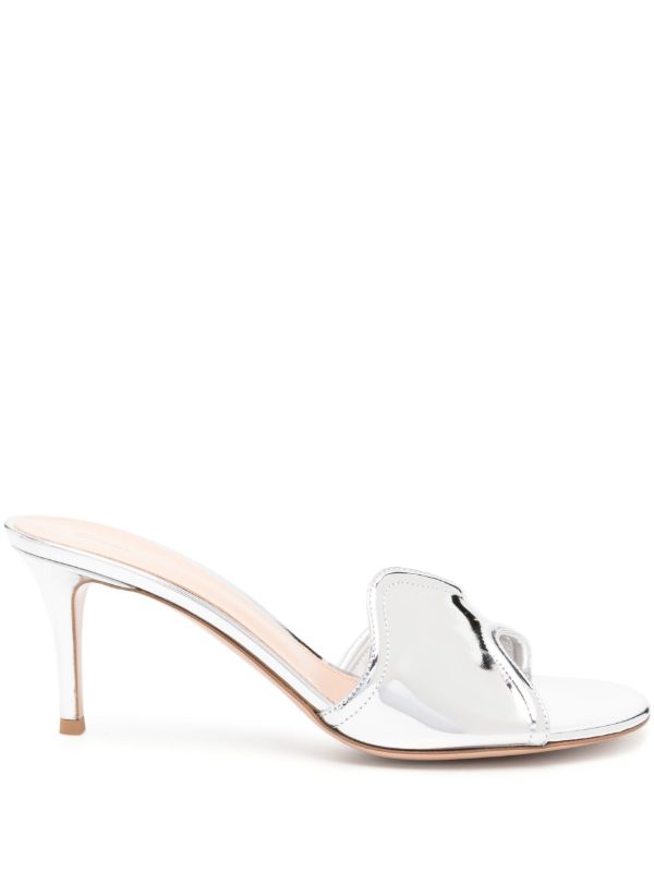 browns Gianvito Rossi Silver-Tone Curved Upper Leather Mules | Browns Mules
