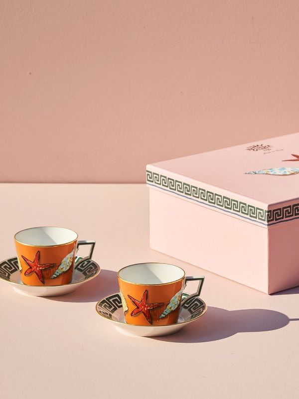 Browns GINORI 1735 Orange Il Viaggio Di Nettuno Porcelain Teacup Set | Browns Cups & Tea Sets
