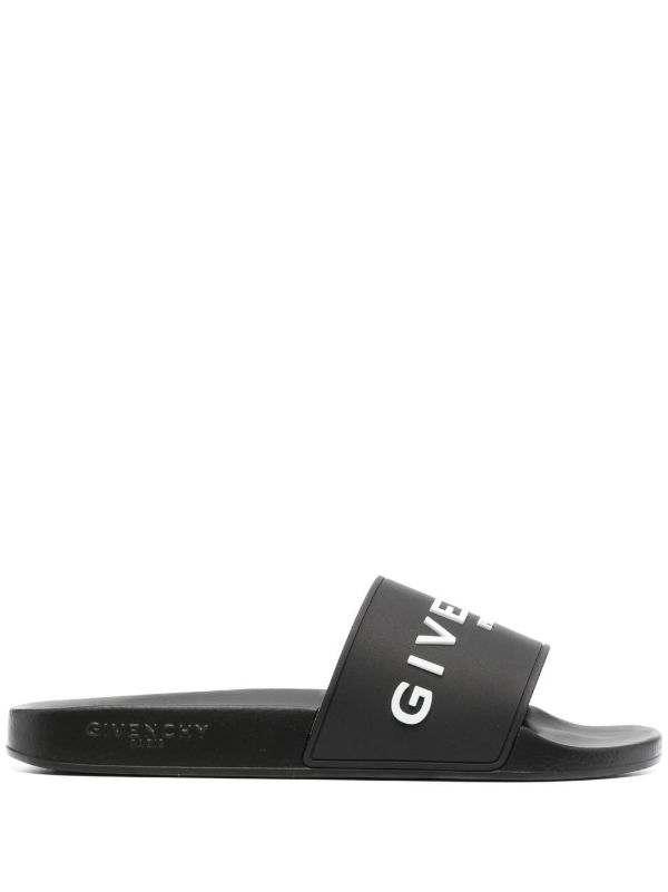 browns Givenchy Black Logo Embossed Slides | Browns Flip-Flops & Slides
