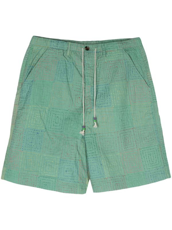 browns Glass Cypress Green Quilted Cotton Shorts | Browns Deck Shorts