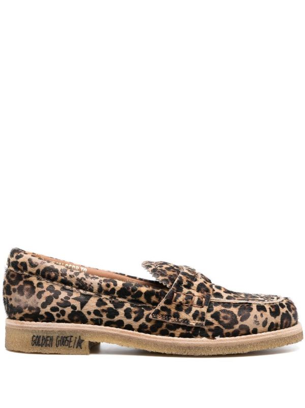 browns Golden Goose Brown Jerry Leopard-Print Leather Loafers | Browns Loafers