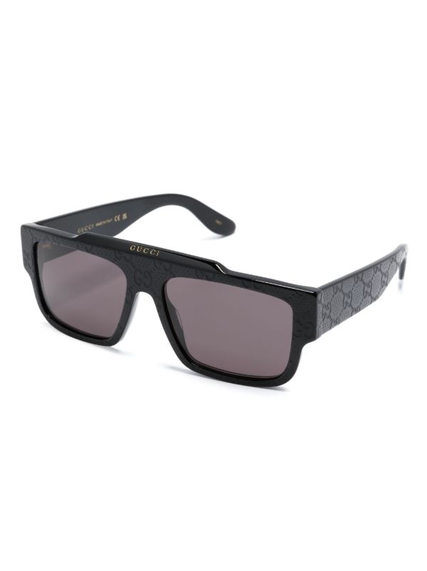 Browns Gucci Eyewear Black GG Supreme Rectangle-Frame Sunglasses | Browns Sunglasses