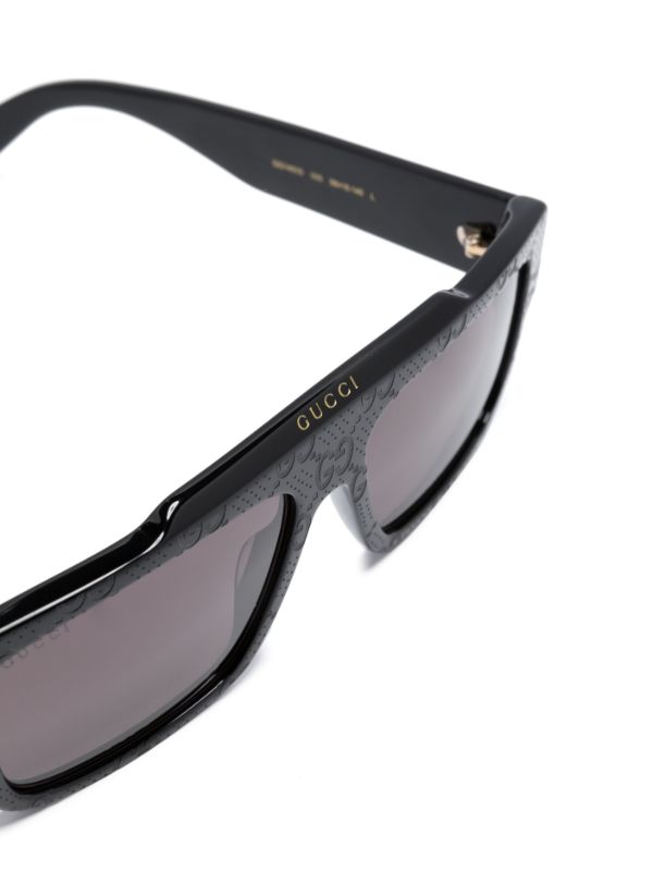Browns Gucci Eyewear Black GG Supreme Rectangle-Frame Sunglasses | Browns Sunglasses