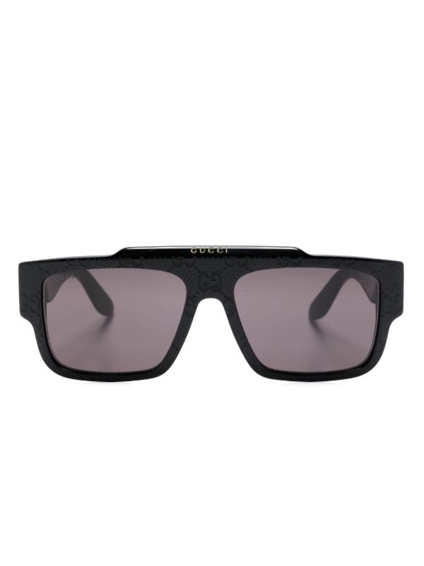 browns Gucci Eyewear Black GG Supreme Rectangle-Frame Sunglasses | Browns Sunglasses