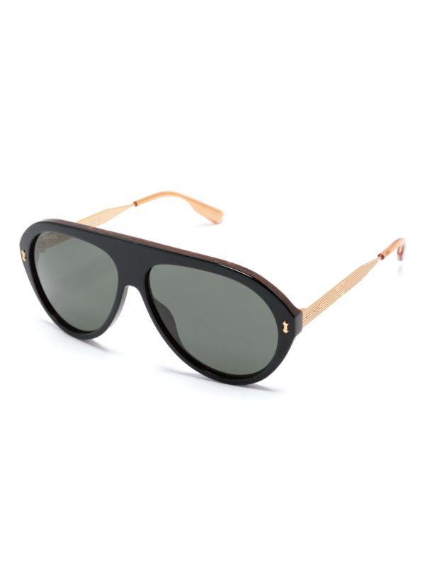 Browns Gucci Eyewear Black Navigator-Frame Sunglasses | Browns Sunglasses