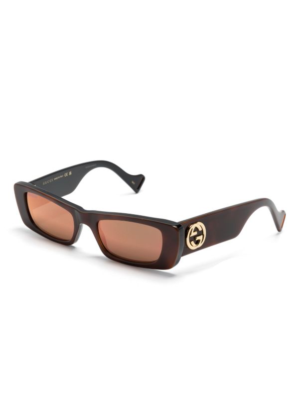 Browns Gucci Eyewear Brown Interlocking G Rectangle-Frame Sunglasses | Browns Sunglasses
