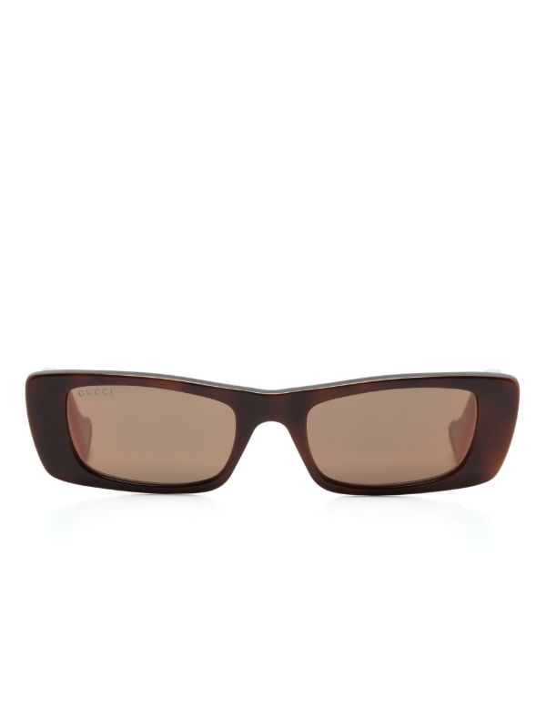 browns Gucci Eyewear Brown Interlocking G Rectangle-Frame Sunglasses | Browns Sunglasses