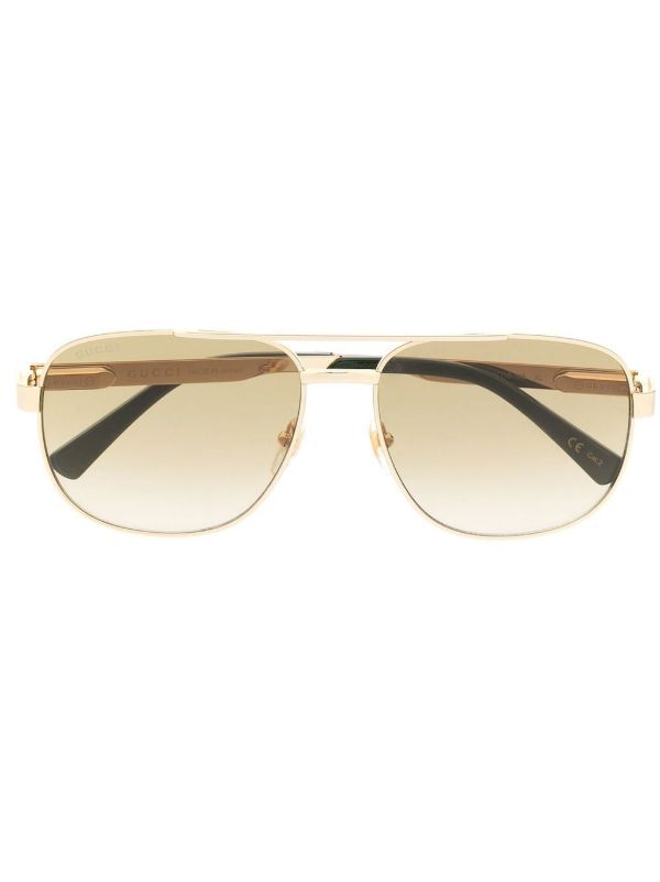 browns Gucci Eyewear Gold Pilot Frame Gradient Sunglasses | Browns Sunglasses