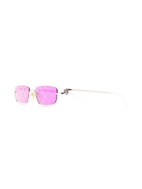 Browns Gucci Eyewear Gold-tone Logo Print Rectangular Sunglasses | Browns Sunglasses