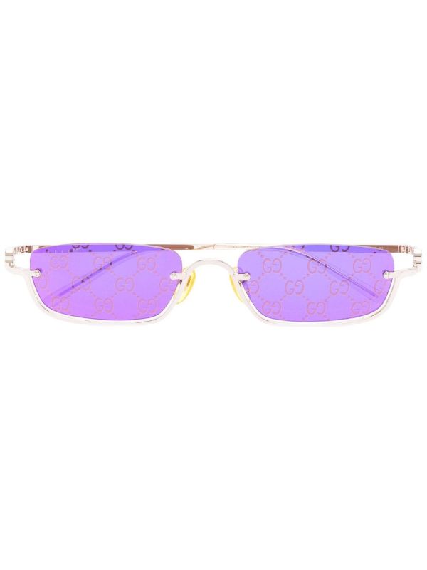 browns Gucci Eyewear gold-tone logo print rectangular sunglasses | Browns Sunglasses