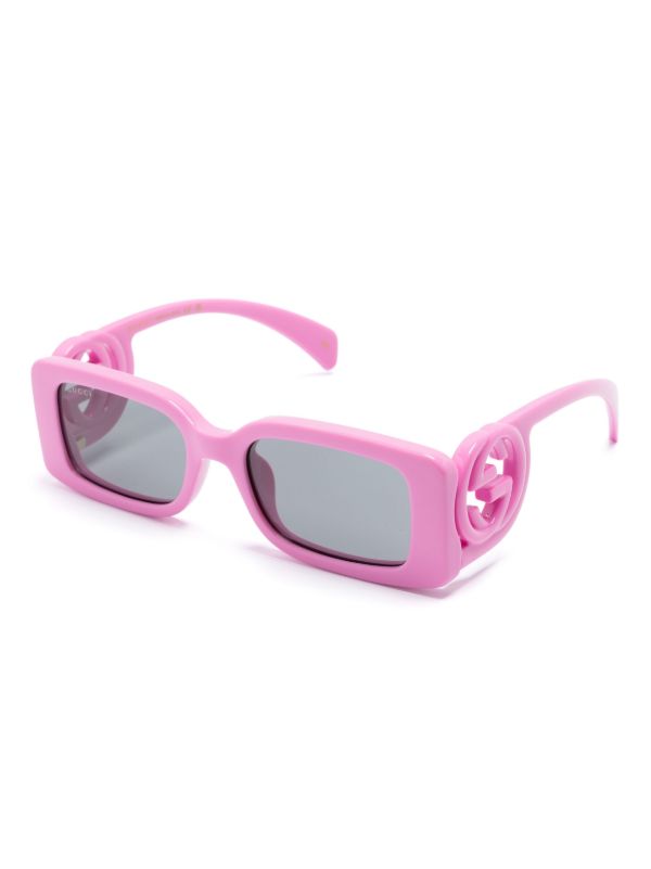 Browns Gucci Eyewear Pink Interlocking G Rectangle-Frame Sunglasses | Browns Sunglasses