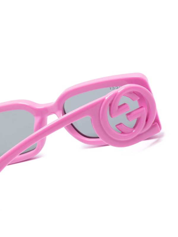 Browns Gucci Eyewear Pink Interlocking G Rectangle-Frame Sunglasses | Browns Sunglasses