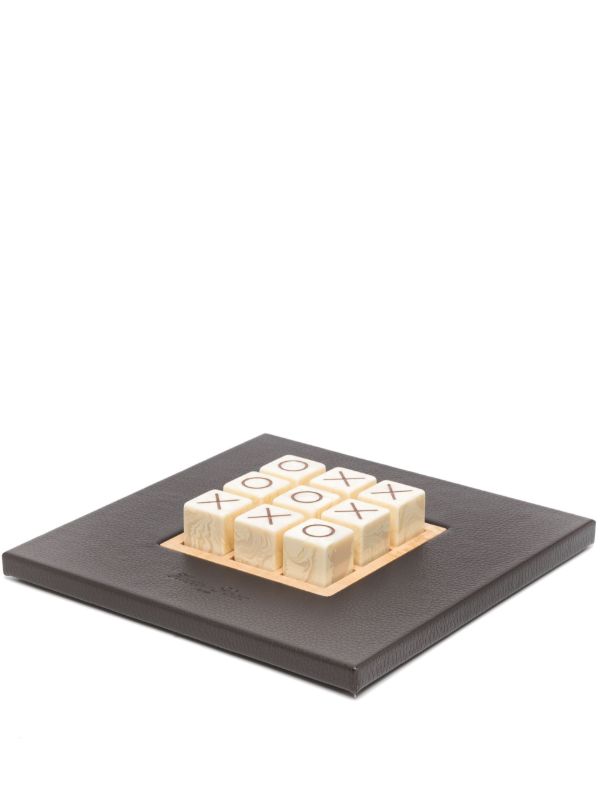 browns Hector Saxe brown leather Tic Tac Toe game | Browns Table Games
