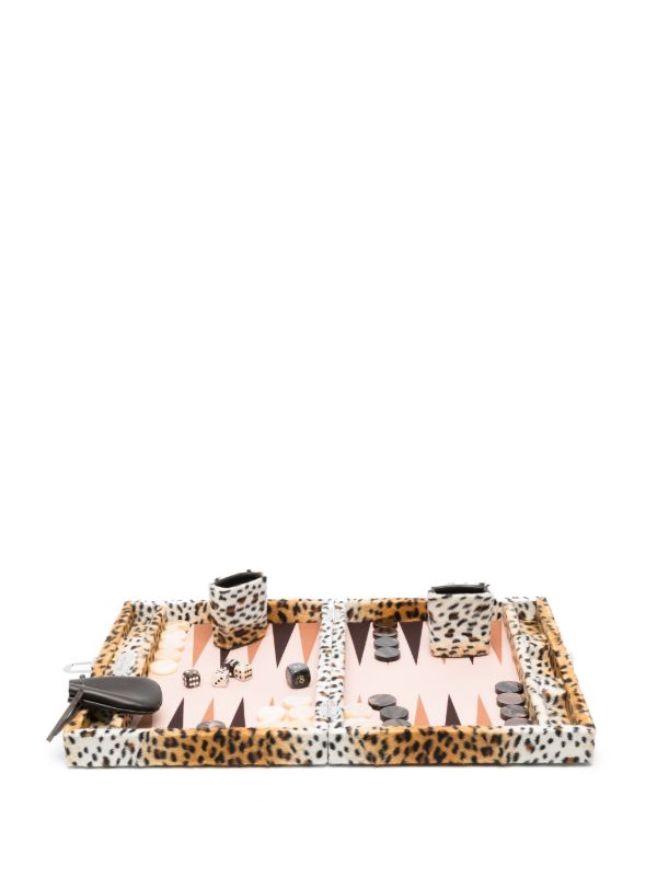 browns Hector Saxe brown leopard print backgammon game | Browns Table Games