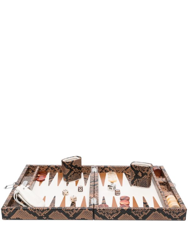 browns Hector Saxe brown Patty snakeskin-effect leather backgammon set | Browns Table Games