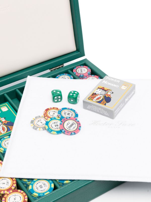 Browns Hector Saxe Green 440 Chips Leather Poker Set | Browns Table Games