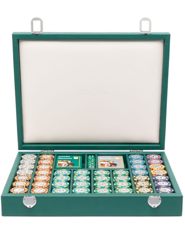 browns Hector Saxe green 440 Chips leather poker set | Browns Table Games