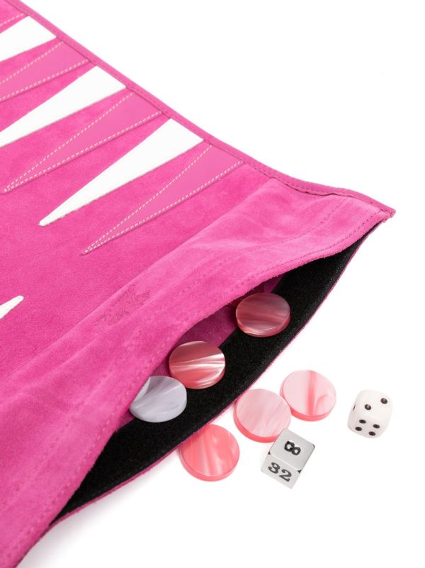 Browns Hector Saxe Pink Victor Suede Travel Backgammon Set | Browns Table Games