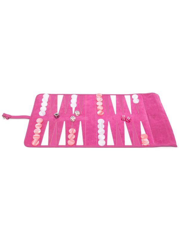 browns Hector Saxe pink Victor suede travel backgammon set | Browns Table Games