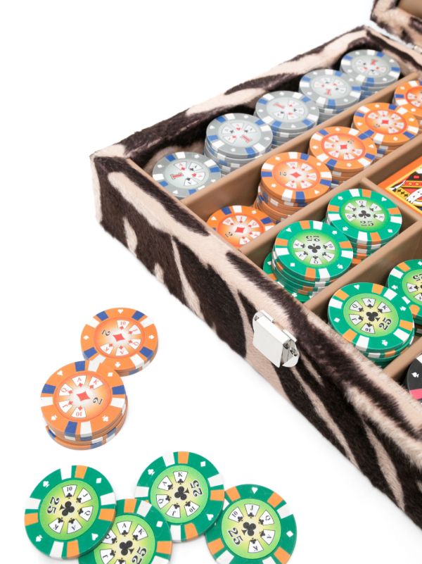 Browns Hector Saxe X Browns Brown Zebra Print Leather Poker Set | Browns Table Games