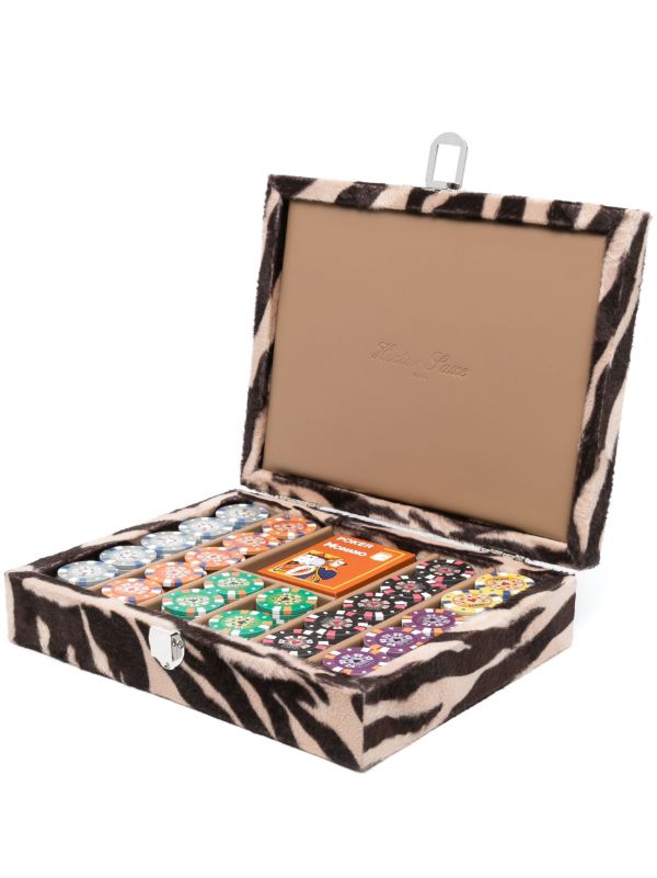 browns Hector Saxe X Browns brown zebra print leather poker set | Browns Table Games