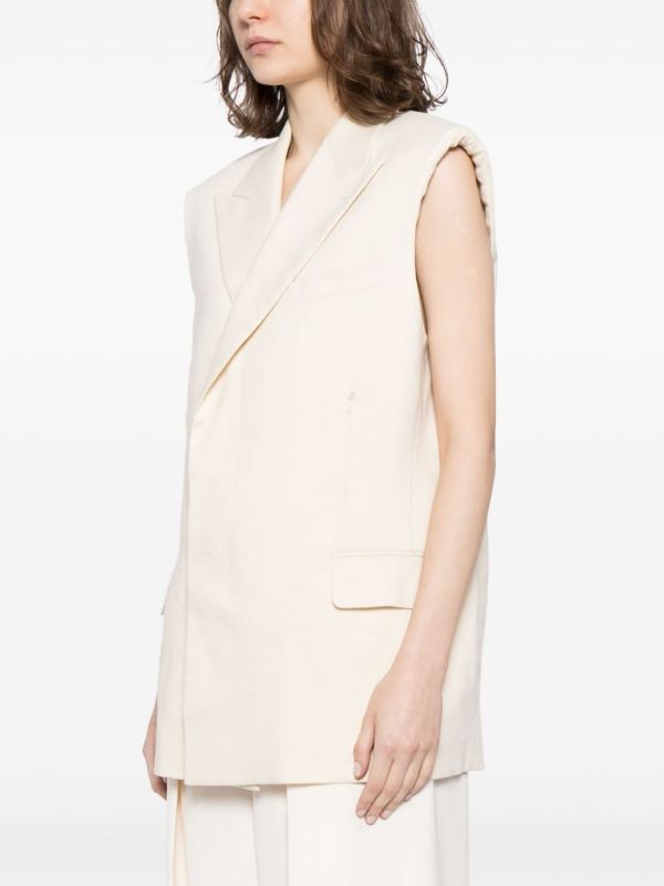 Browns Helmut Lang White Double Breasted Vest | Browns Waistcoats & Gilets