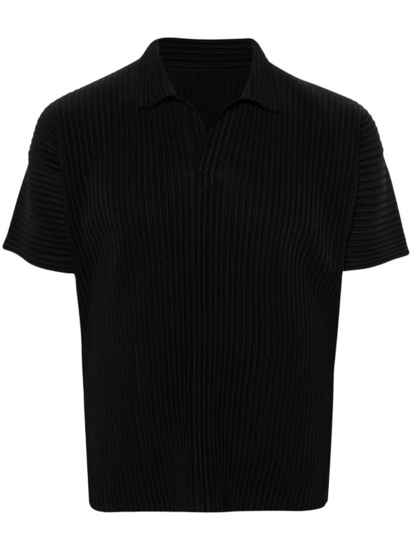 browns Homme Plissé Issey Miyake Black Basics Plissé Polo Shirt | Browns Polo Shirts