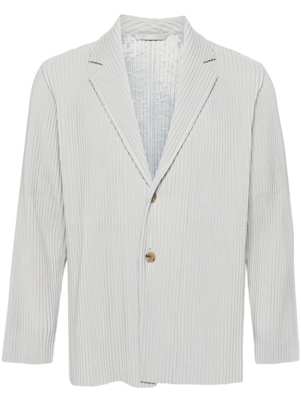 browns Homme Plissé Issey Miyake Grey Plissé-Effect Single-Breasted Blazer | Browns Blazers
