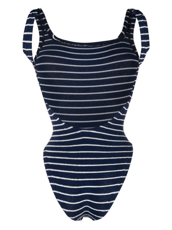 Browns Hunza G Blue Striped Crinkled One-Piece Swimsuit | Browns One-Pieces
