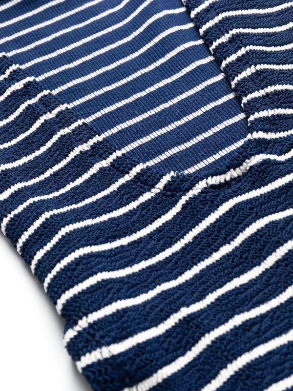 Browns Hunza G Blue Striped Crinkled One-Piece Swimsuit | Browns One-Pieces