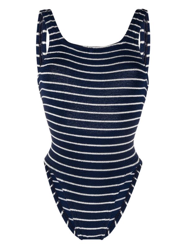browns Hunza G Blue Striped Crinkled One-Piece Swimsuit | Browns One-Pieces