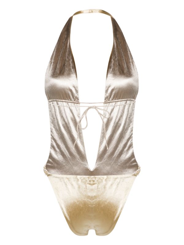 Browns Isa Boulder Gold-Tone Satin-Finish V-neck Swimsuit | Browns One-Pieces