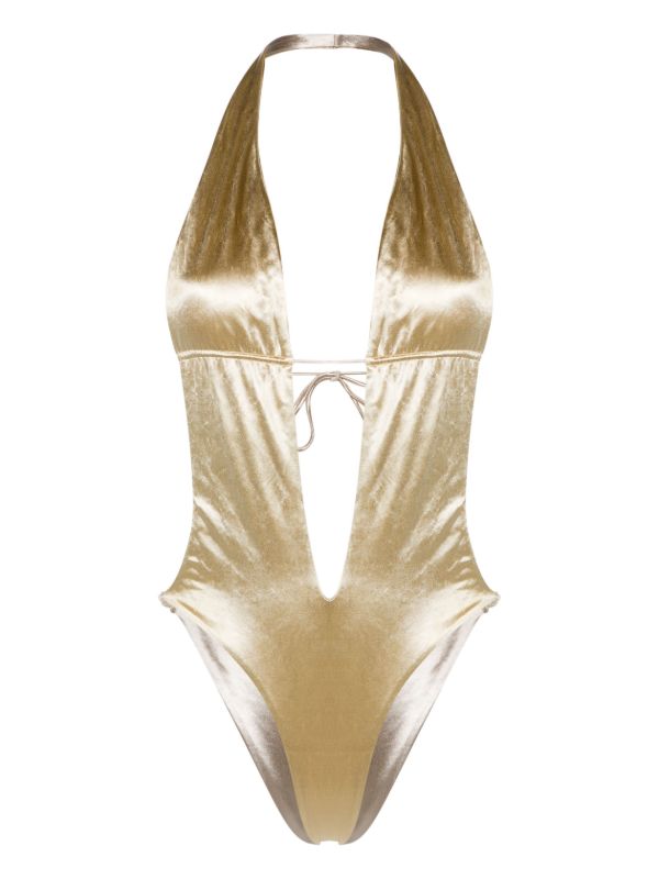 browns Isa Boulder Gold-Tone Satin-Finish V-neck Swimsuit | Browns One-Pieces
