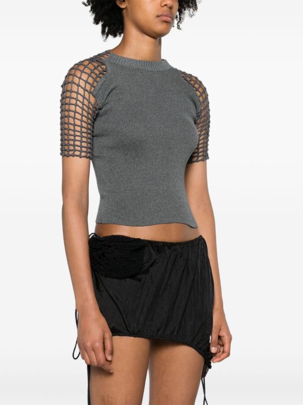 Browns Isa Boulder Grey Crochet-Sleeve T-Shirt | Browns T-Shirts & Jersey Shirts