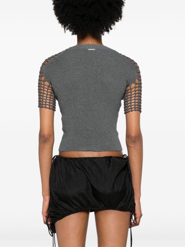 Browns Isa Boulder Grey Crochet-Sleeve T-Shirt | Browns T-Shirts & Jersey Shirts