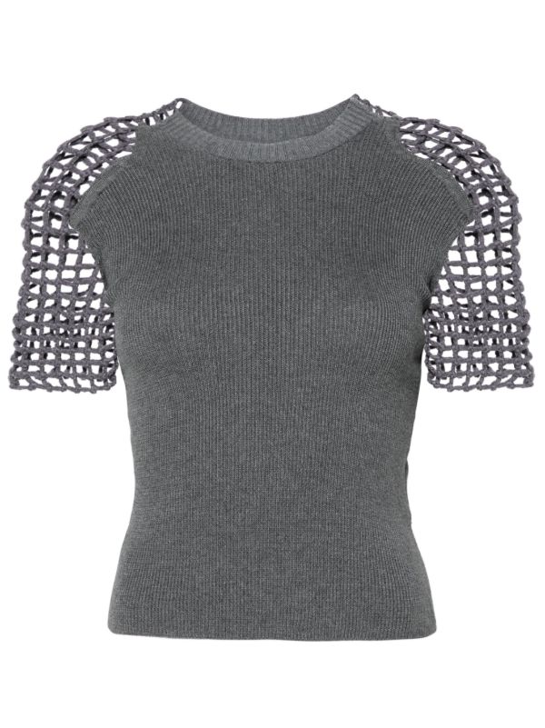 browns Isa Boulder Grey Crochet-Sleeve T-Shirt | Browns T-Shirts & Jersey Shirts