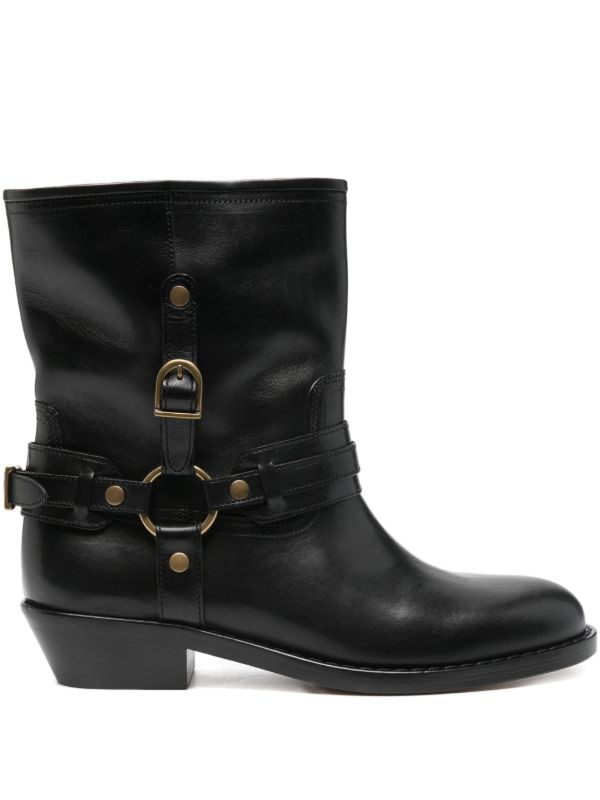 browns ISABEL MARANT 40mm buckle-strap leather biker boots | Browns Boots