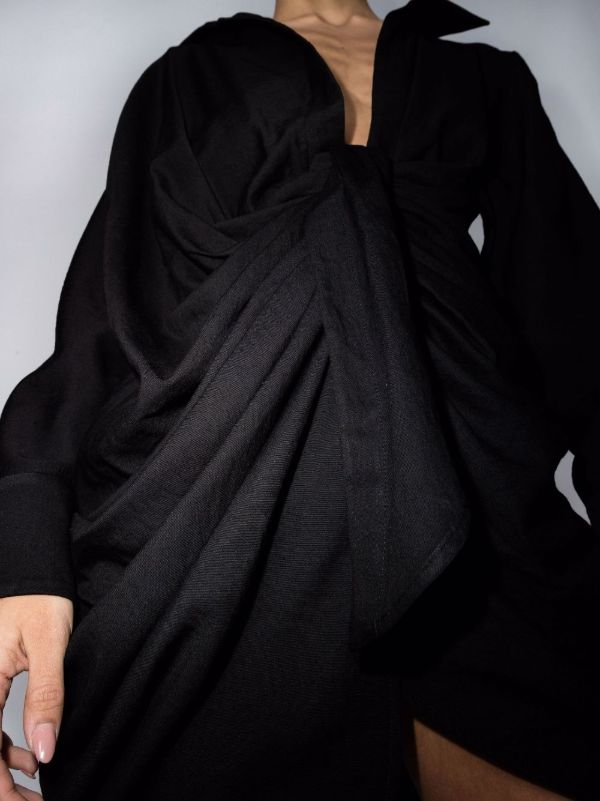 Browns Jacquemus Black La Robe Bahia Draped Mini Dress | Browns Day Dresses