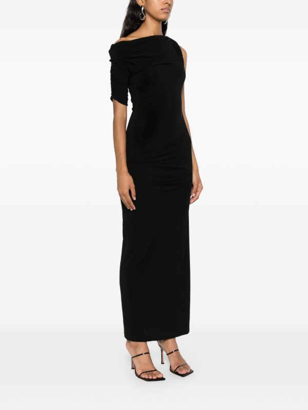 Browns Jacquemus Black La Robe Drapeado Midi Dress | Browns Cocktail & Party Dresses
