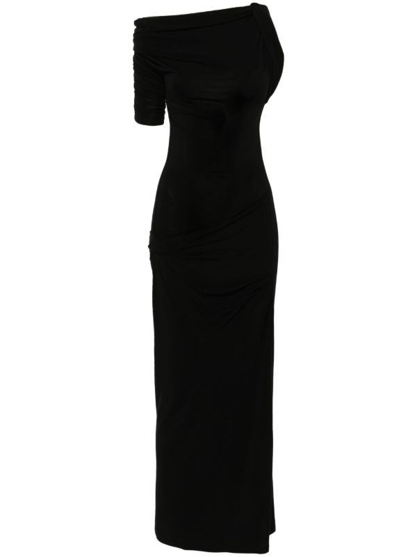 browns Jacquemus Black La Robe Drapeado Midi Dress | Browns Cocktail & Party Dresses