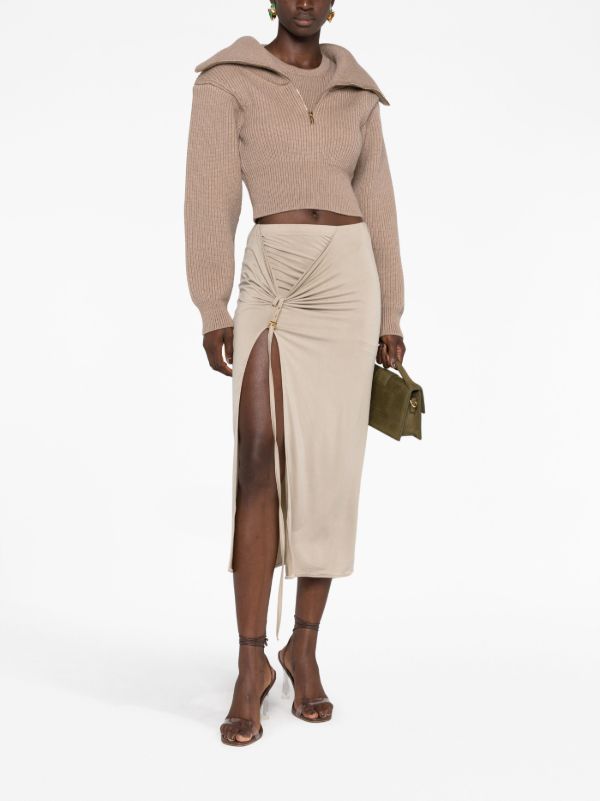 Browns Jacquemus Grey La Jupe Pareo Croissant Midi Skirt | Browns Asymmetric & Draped Skirts