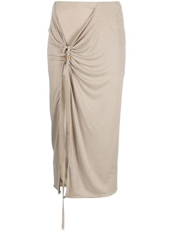 browns Jacquemus Grey La Jupe Pareo Croissant Midi Skirt | Browns Asymmetric & Draped Skirts