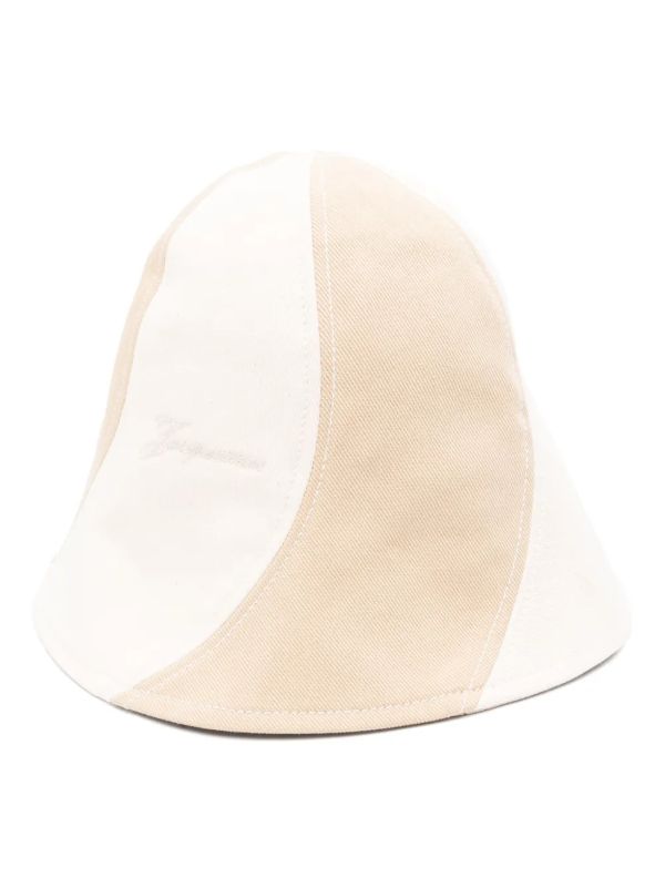 browns Jacquemus Neutrals Striped Cotton Bucket Hat | Browns Hats
