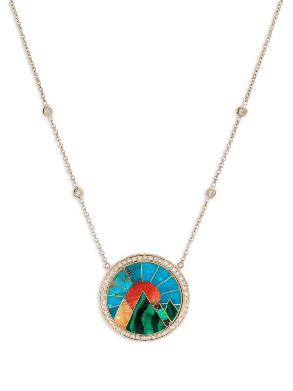 Browns Jacquie Aiche 14K Yellow Gold Small Mountain Scenic Inlay Diamond Necklace | Browns Fine Necklaces