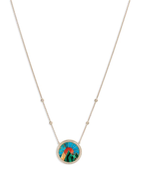 browns Jacquie Aiche 14K yellow gold small Mountain Scenic Inlay diamond necklace | Browns Fine Necklaces