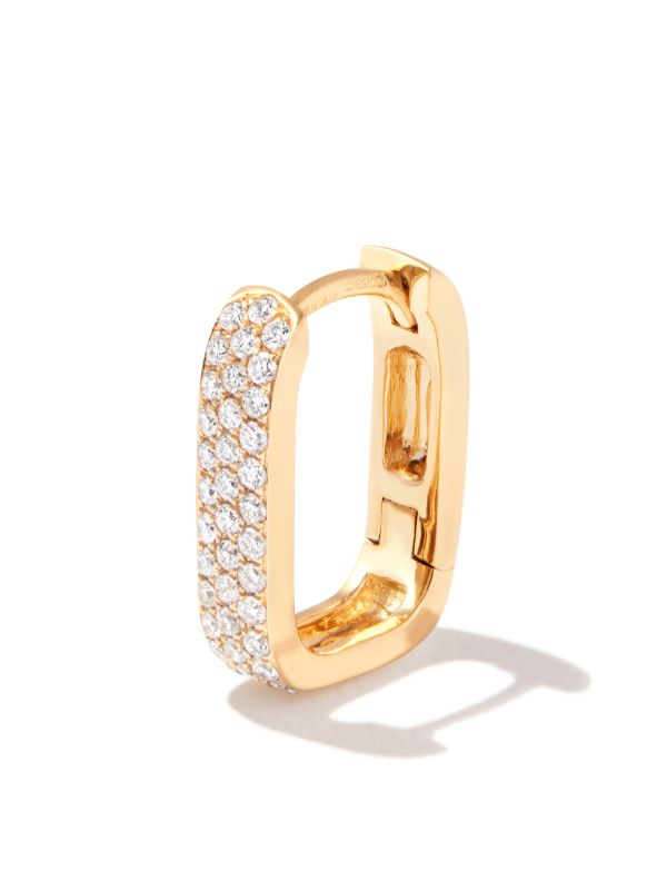 browns Jacquie Aiche 14K yellow gold small rectangle diamond hoop earring | Browns Fine Earrings