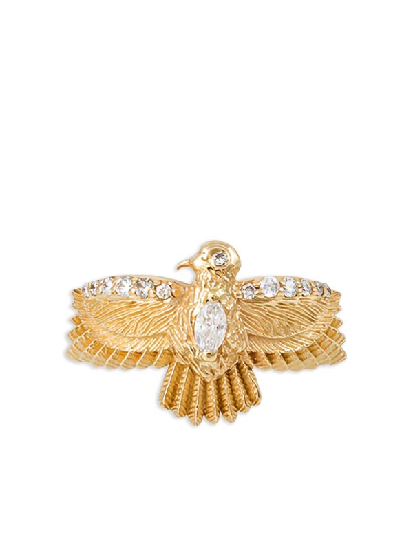 browns Jacquie Aiche 14K yellow gold small Thunderbird diamond ring | Browns Fine Rings