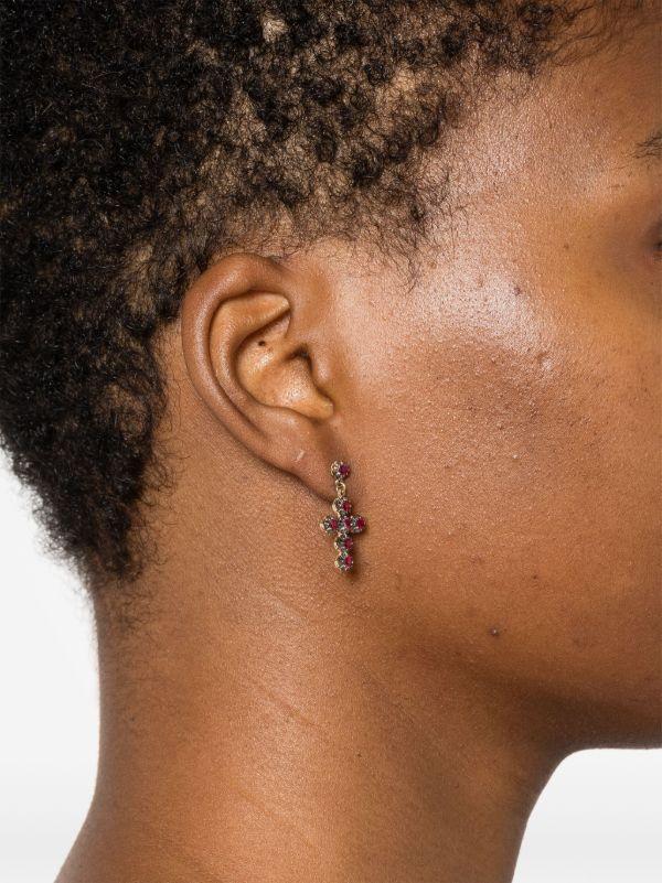 Browns Jacquie Aiche 14kt Yellow Gold Cross Ruby Earrings | Browns Earrings